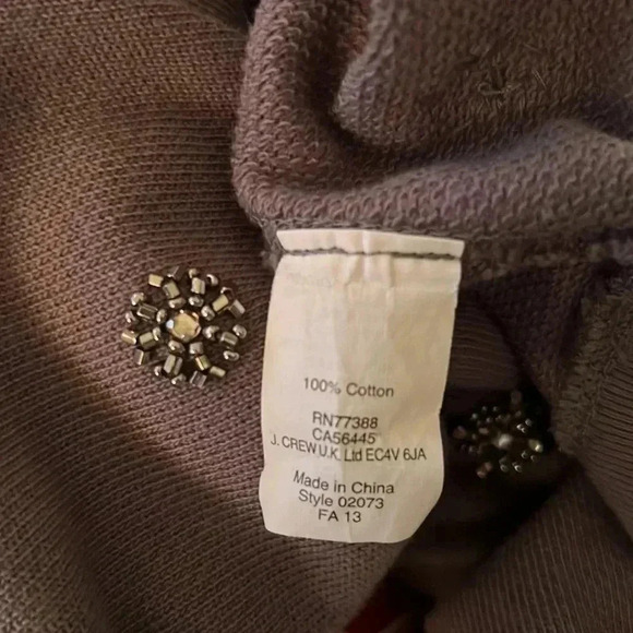 J. Crew Women’s Beaded, Rhinestone, Sequin Gray Sweatshirt Top Size Small - Picture 9 of 11